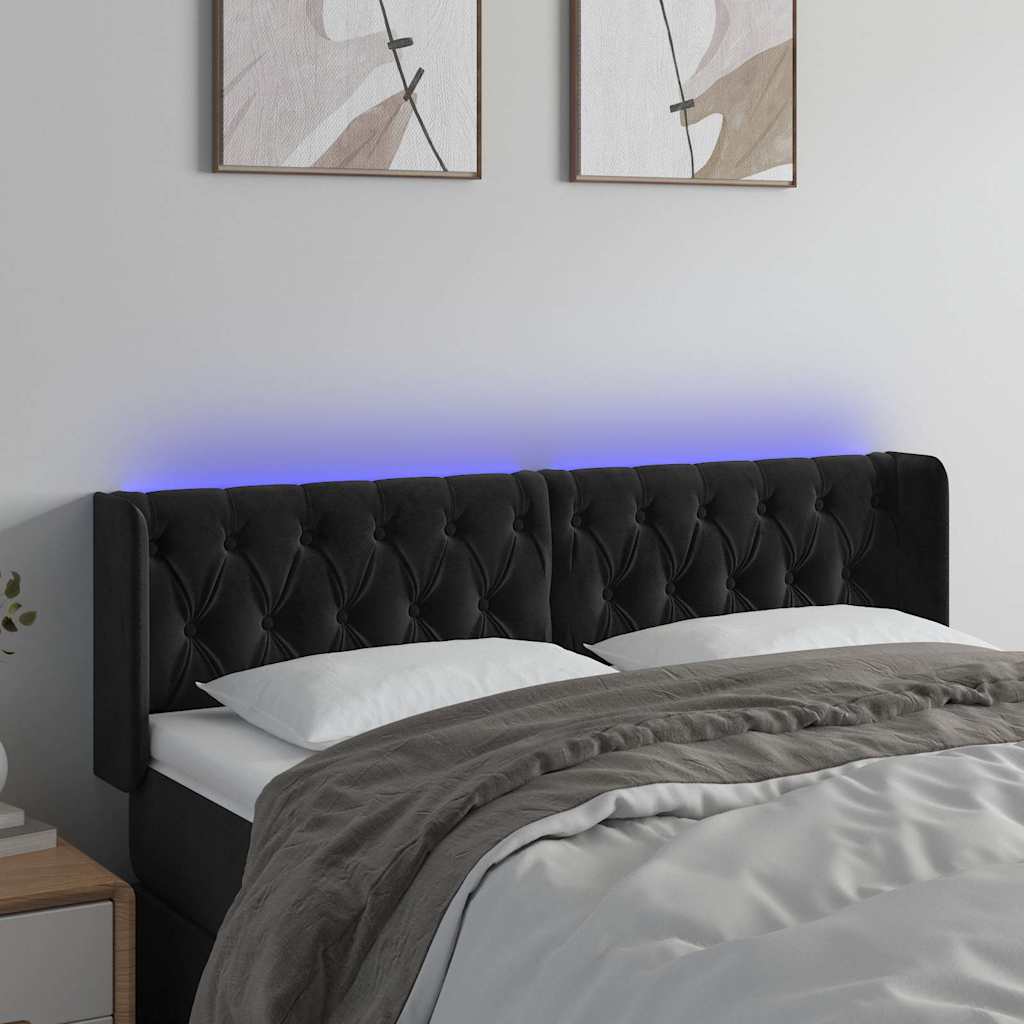 Fekete bársony LED-es fejtámla 147 x 16 x 78/88 cm