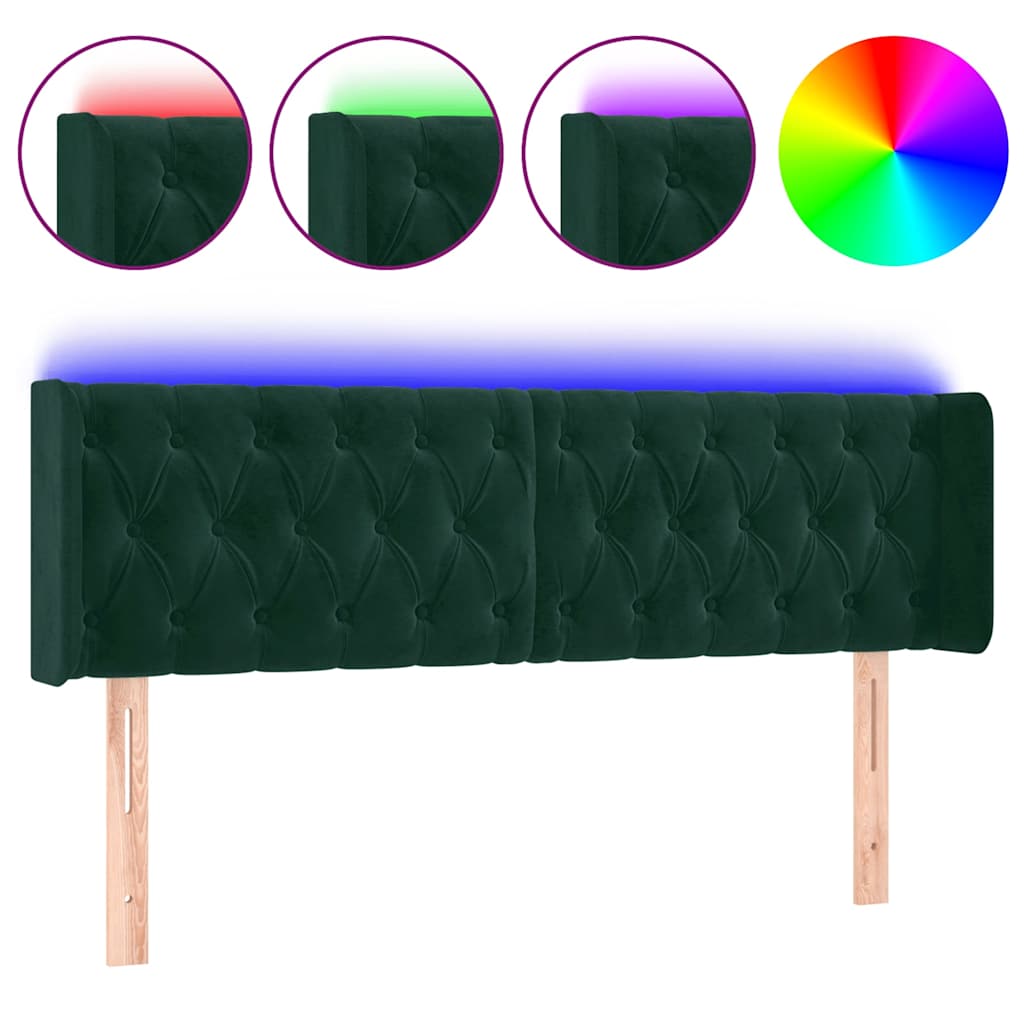 Sötétzöld bársony LED-es fejtámla 163 x 16 x 78/88 cm 2