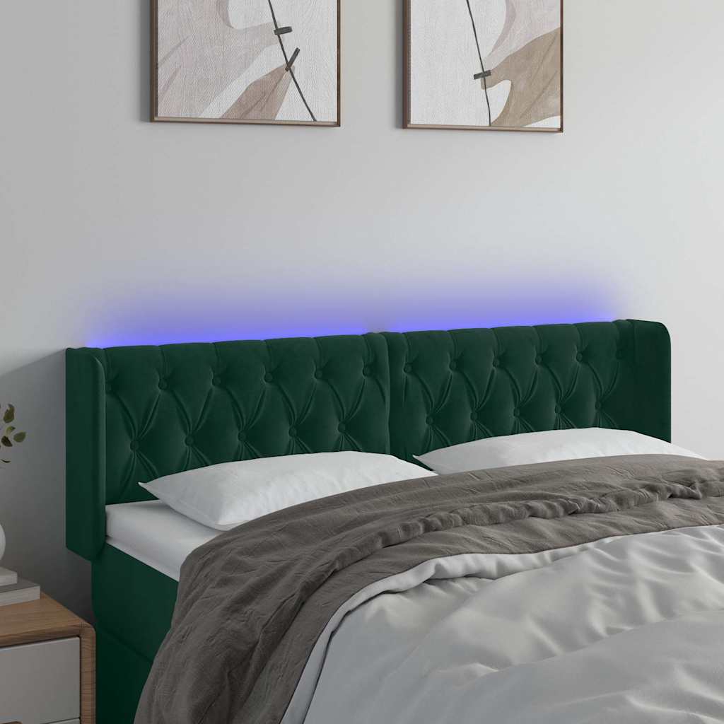 Sötétzöld bársony LED-es fejtámla 163 x 16 x 78/88 cm
