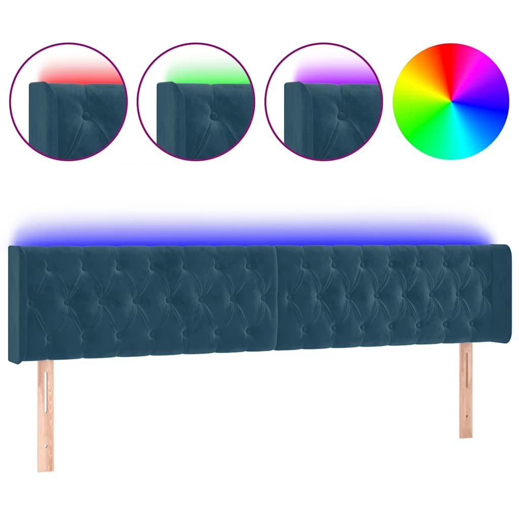 Sötétkék bársony LED-es fejtámla 183 x 16 x 78/88 cm 2