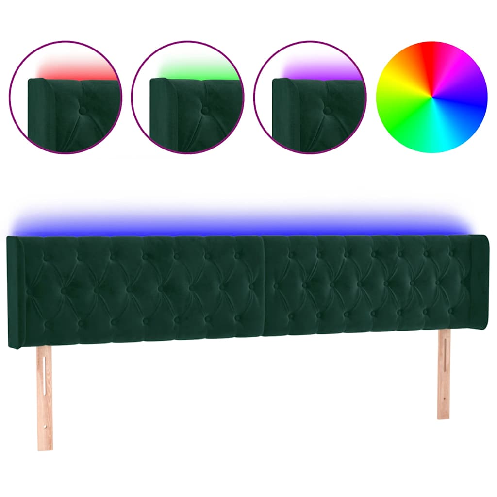 Sötétzöld bársony LED-es fejtámla 203 x 16 x 78/88 cm 2