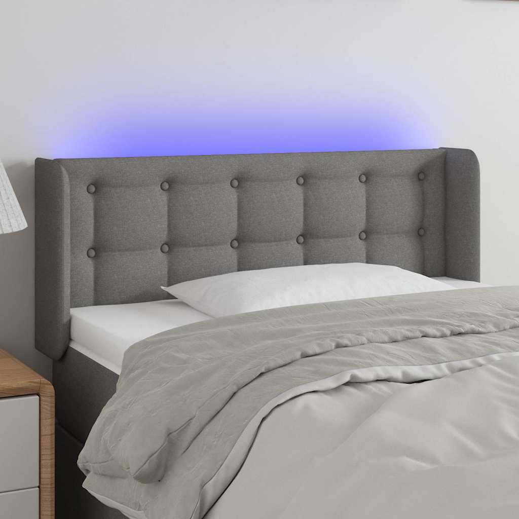 Sötétszürke szövet LED-es fejtámla 83 x 16 x 78/88 cm