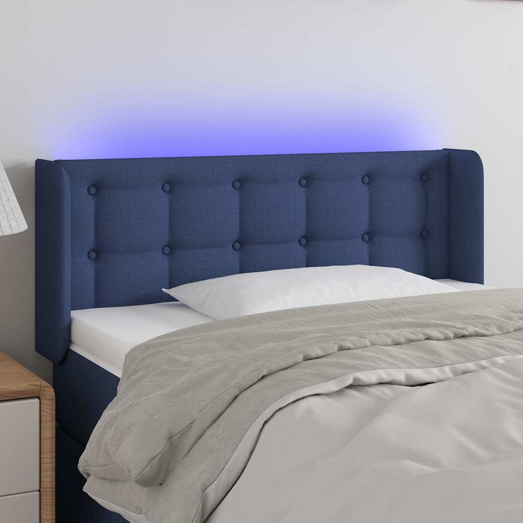 Kék szövet LED-es fejtámla 93 x 16 x 78/88 cm