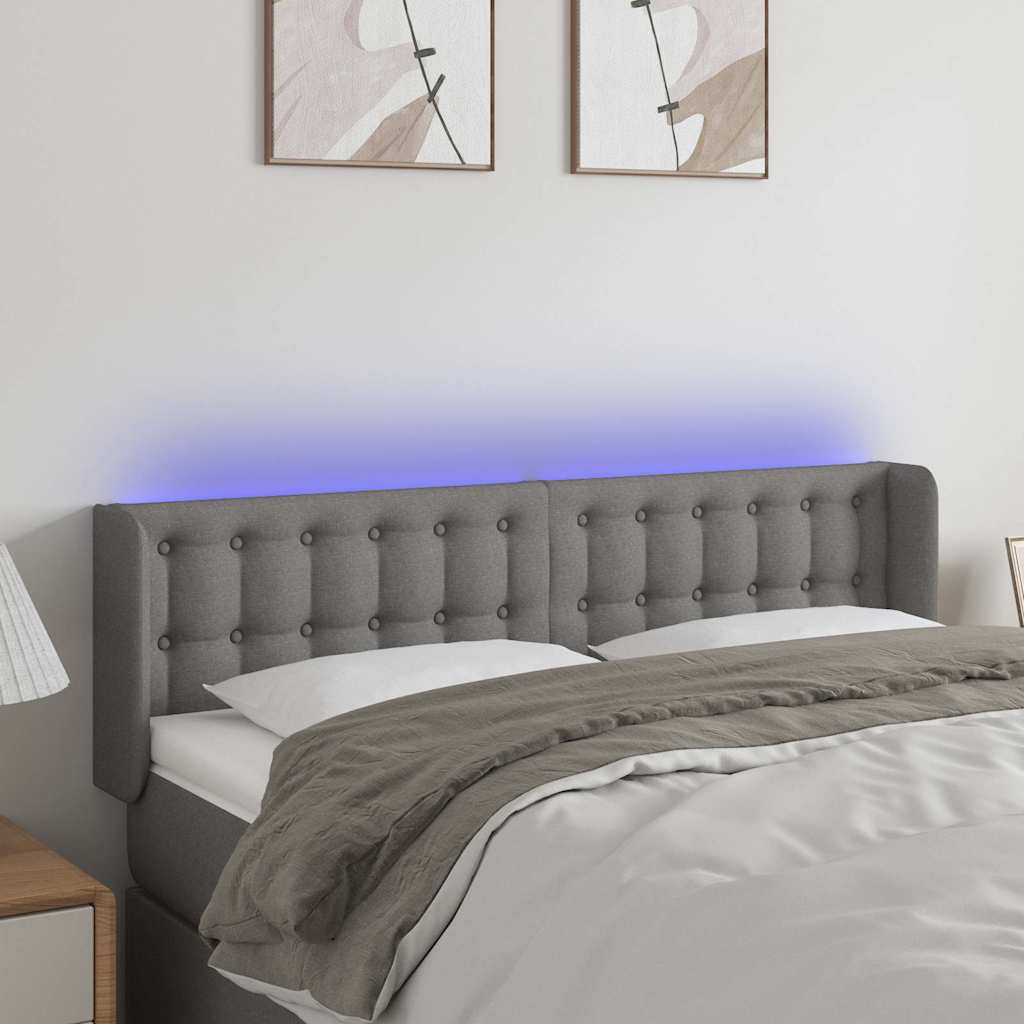 Sötétszürke szövet LED-es fejtámla 147 x 16 x 78/88 cm