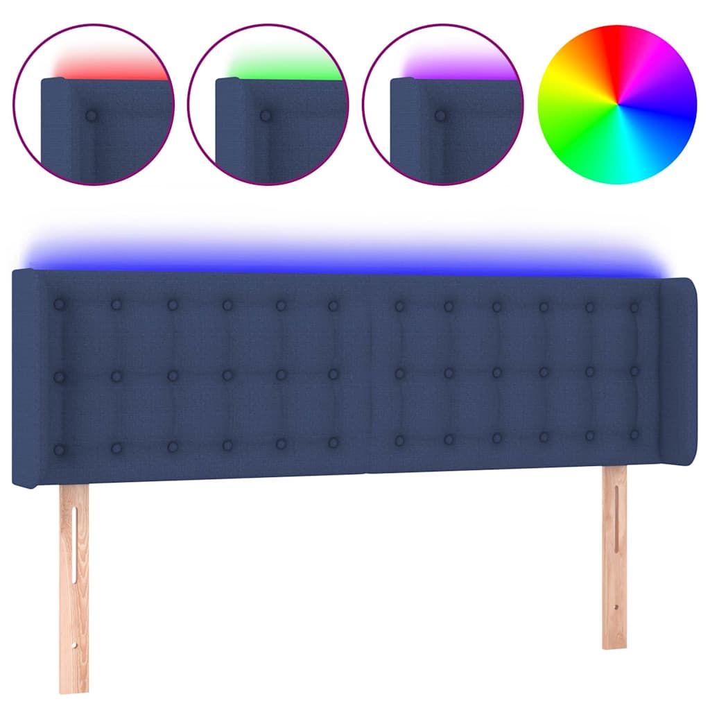 Kék szövet LED-es fejtámla 147 x 16 x 78/88 cm 2