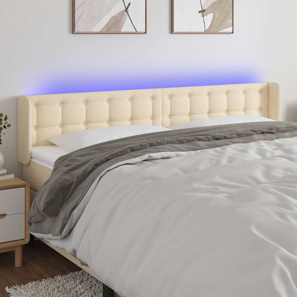 Krémszínű szövet LED-es fejtámla 163 x 16 x 78/88 cm
