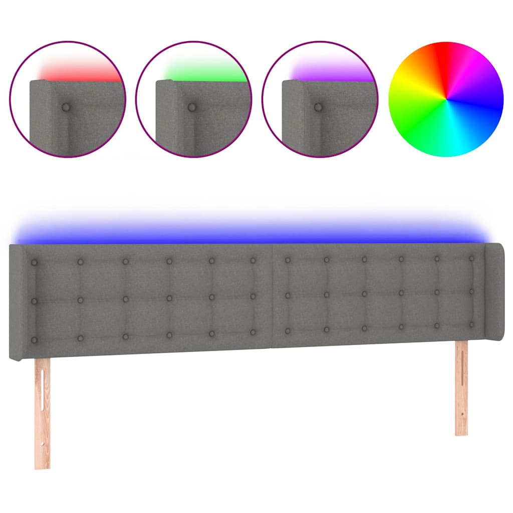Sötétszürke szövet LED-es fejtámla 183 x 16 x 78/88 cm 2
