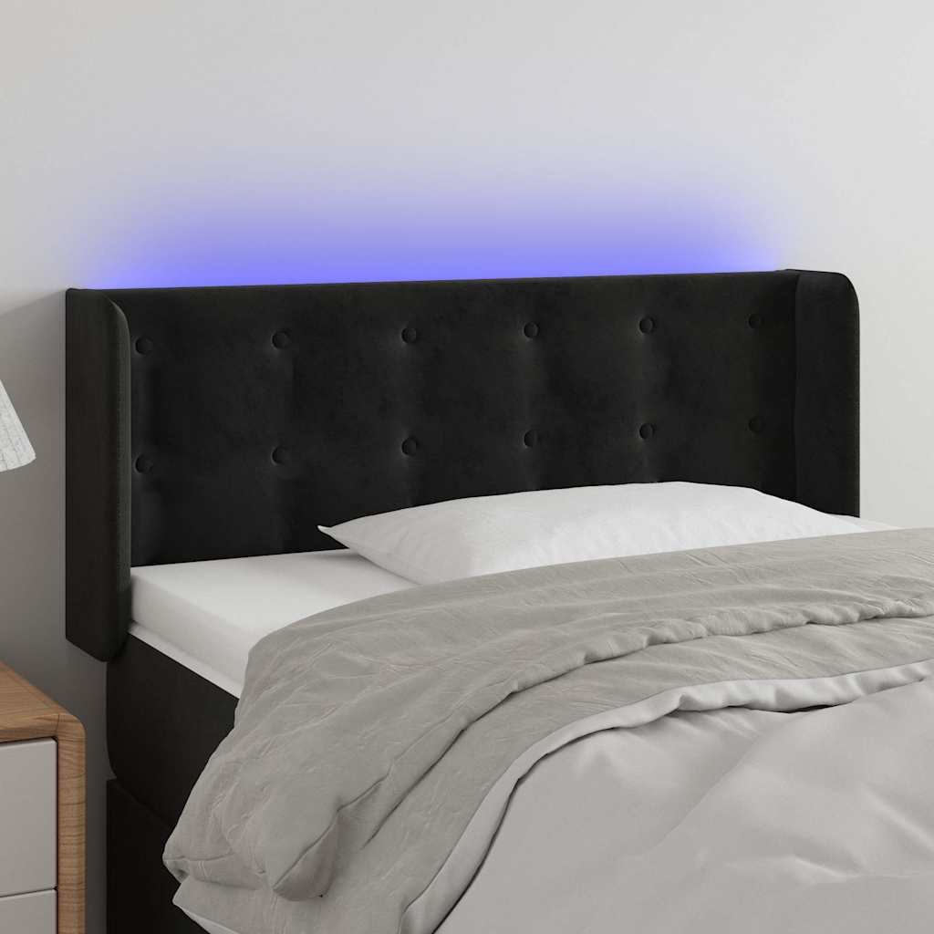 Fekete bársony LED-es fejtámla 83 x 16 x 78/88 cm