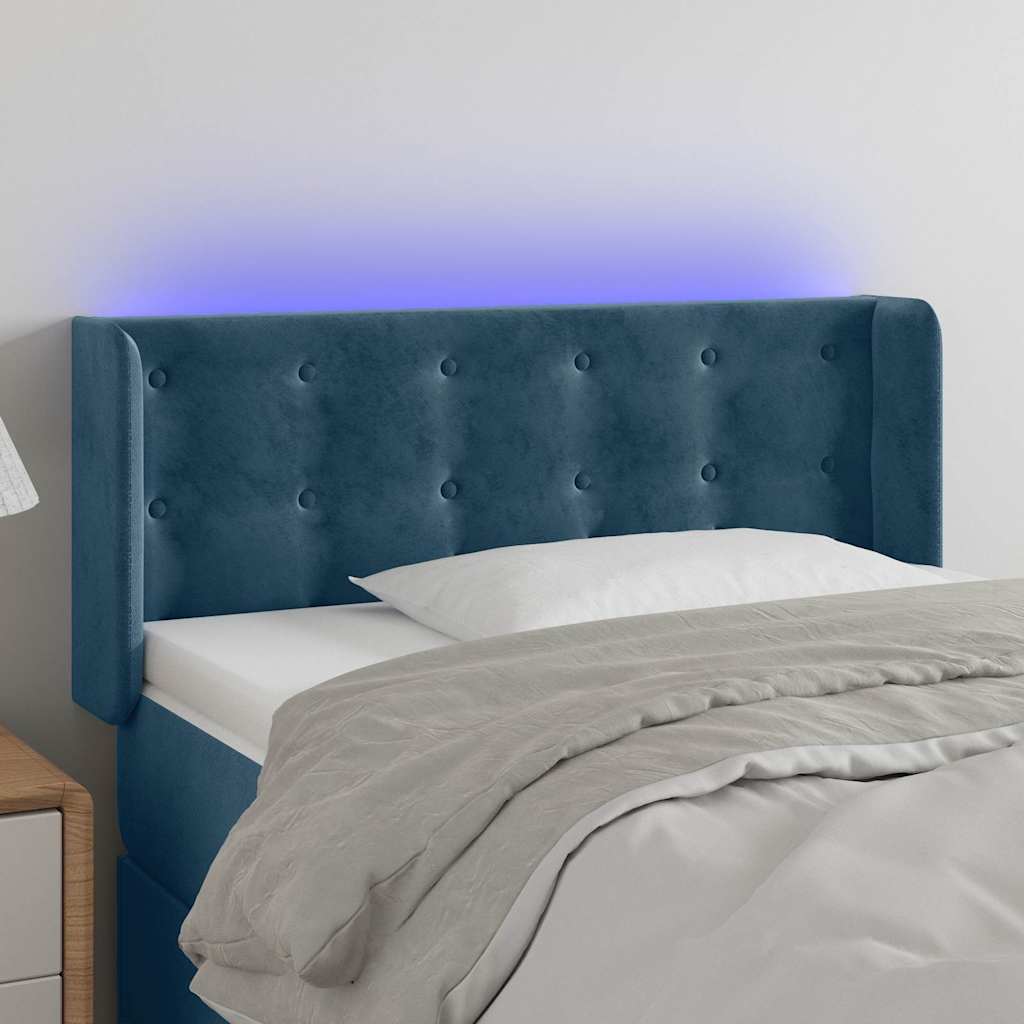 Sötétkék bársony LED-es fejtámla 93 x 16 x 78/88 cm