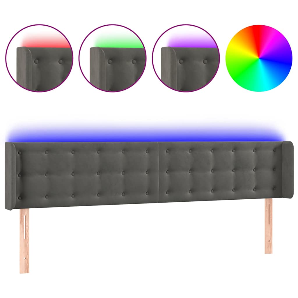 Sötétszürke bársony LED-es fejtámla 163 x 16 x 78/88 cm 2