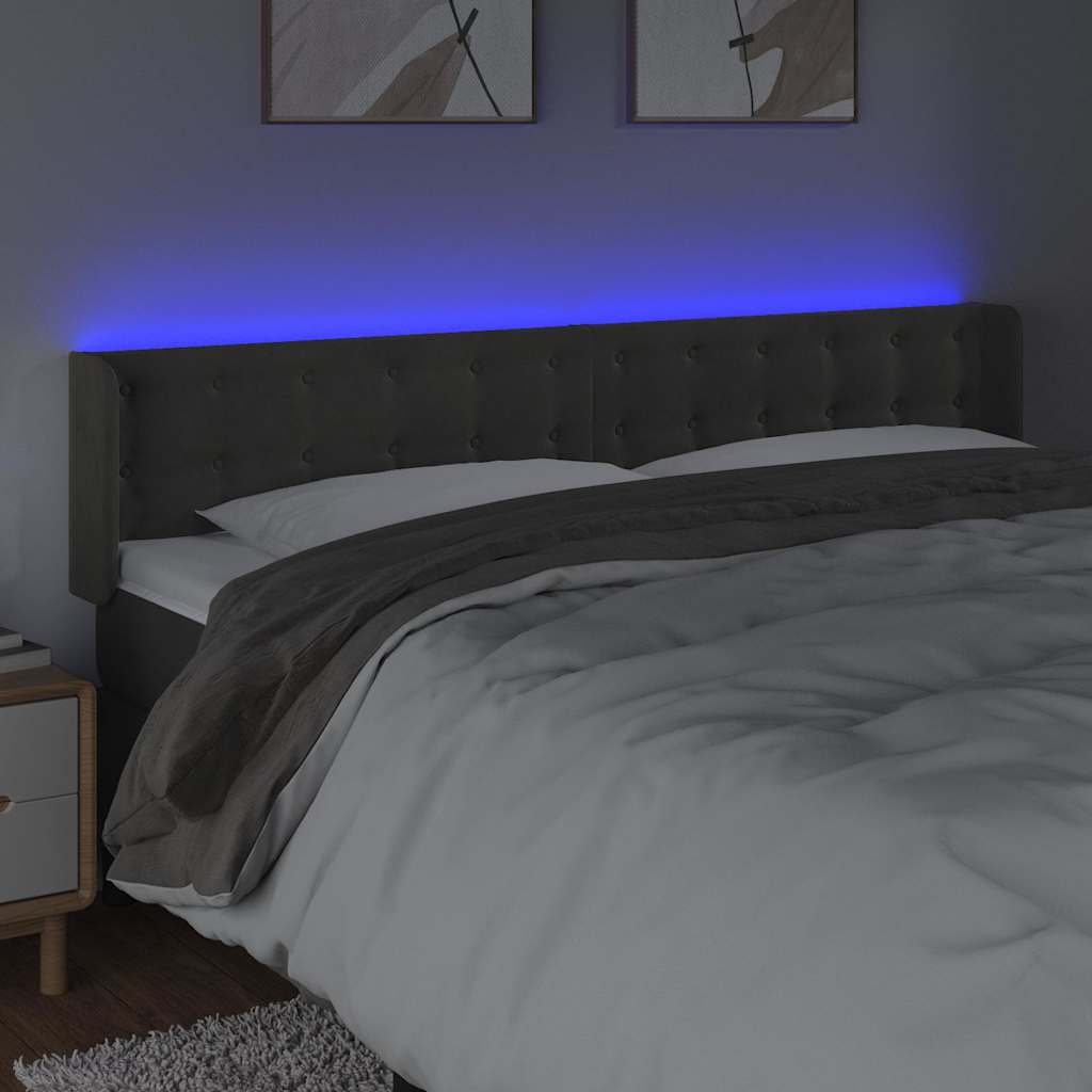 Sötétszürke bársony LED-es fejtámla 163 x 16 x 78/88 cm 4