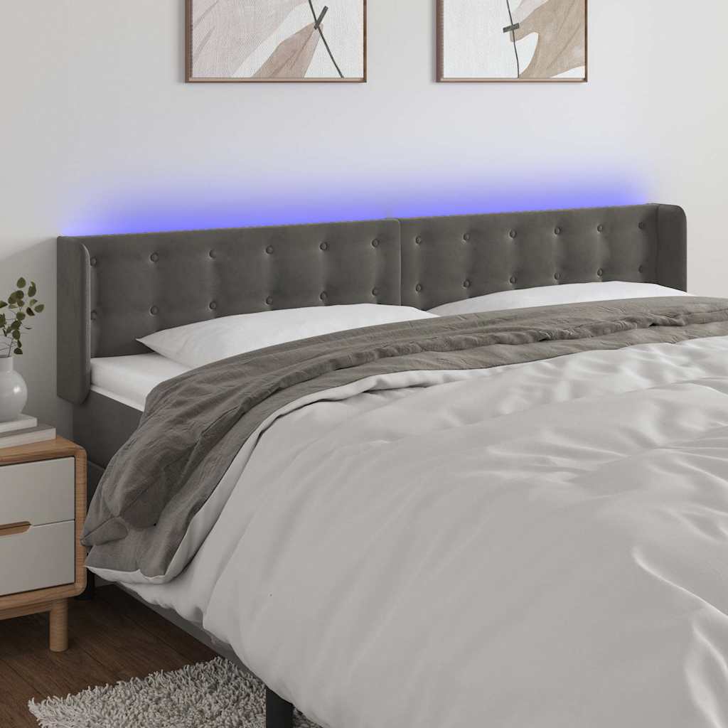 Sötétszürke bársony LED-es fejtámla 163 x 16 x 78/88 cm