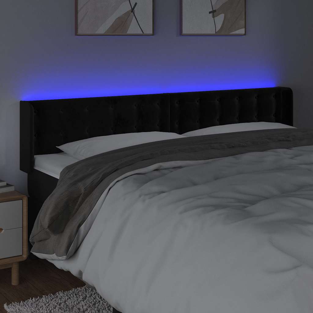 Fekete bársony LED-es fejtámla 203 x 16 x 78/88 cm 4