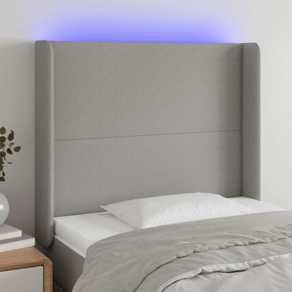 Világosszürke szövet LED-es fejtámla 93x16x118/128 cm