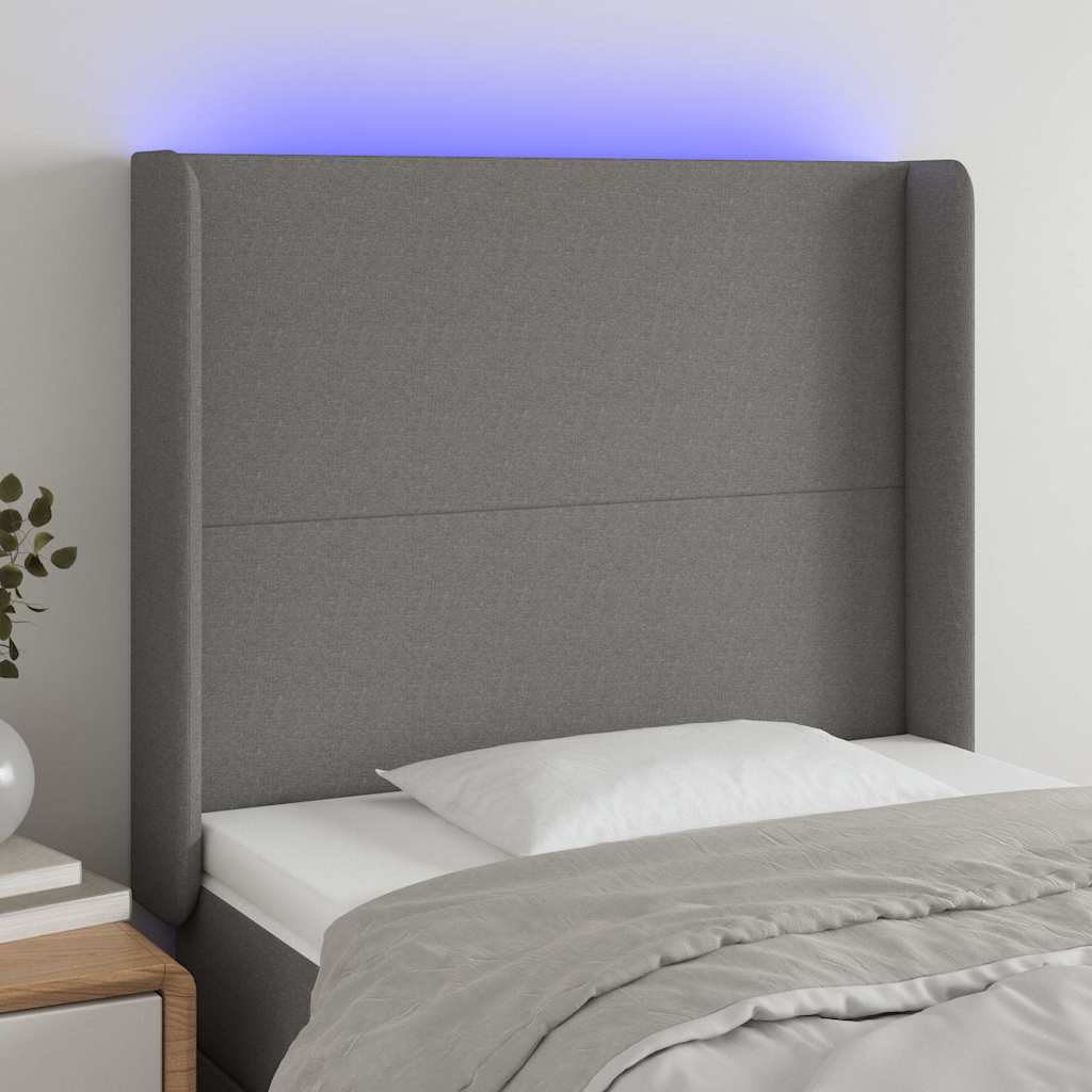 Sötétszürke szövet LED-es fejtámla 103x16x118/128 cm