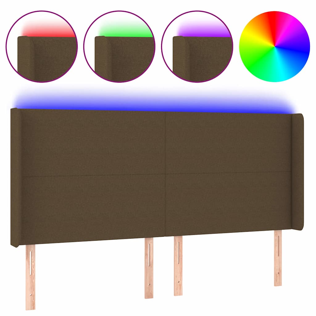 Sötétbarna szövet LED-es fejtámla 163x16x118/128 cm 2