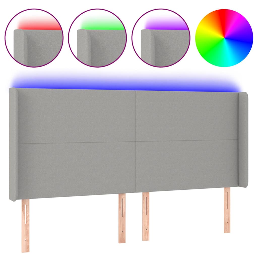 Világosszürke szövet LED-es fejtámla 183x16x118/128 cm 2