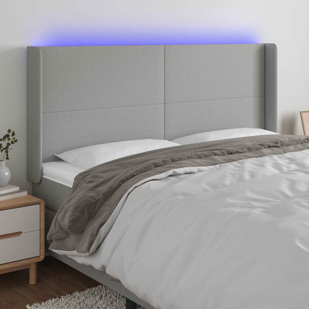 Világosszürke szövet LED-es fejtámla 183x16x118/128 cm