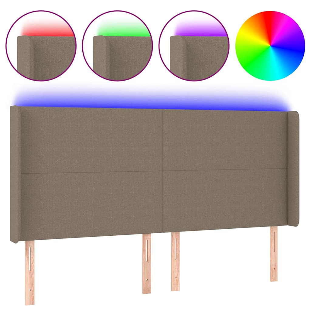 Tópszínű szövet LED-es fejtámla 183x16x118/128 cm 2