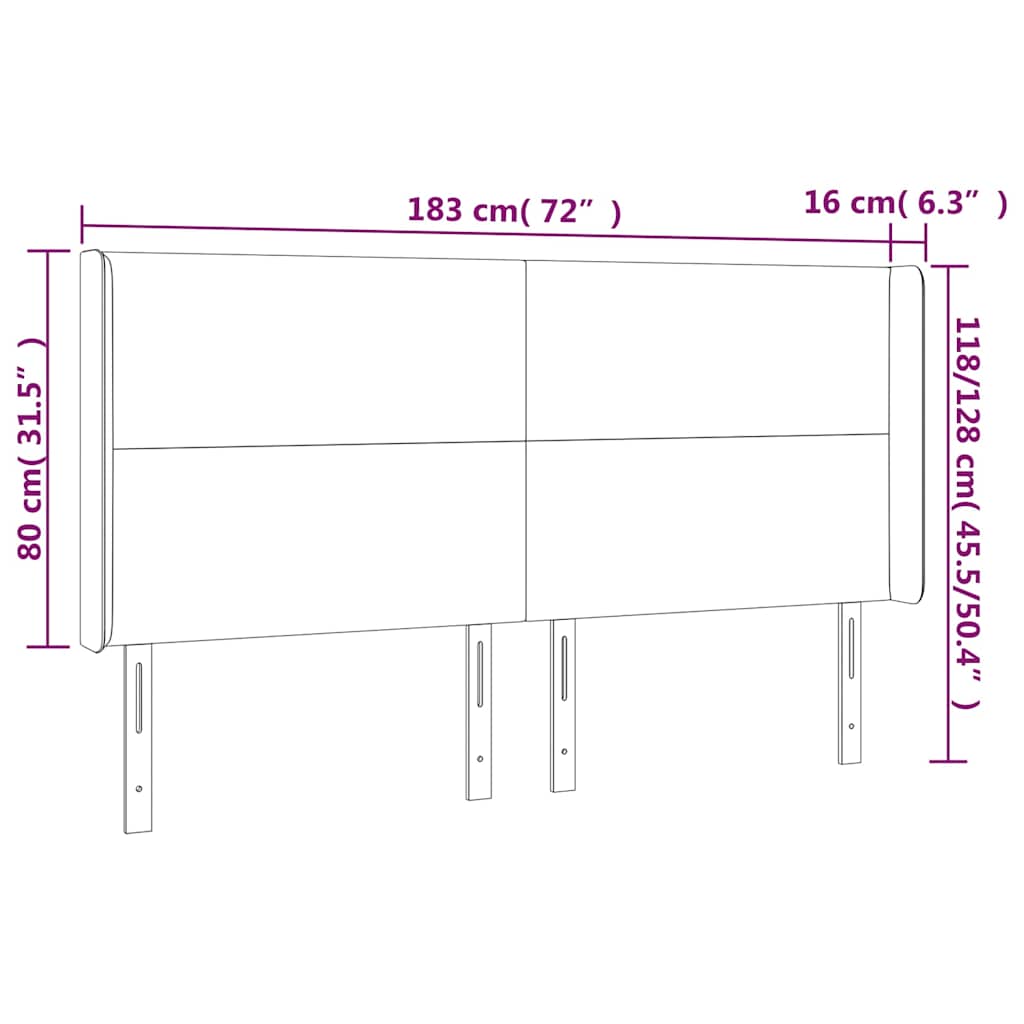 Tópszínű szövet LED-es fejtámla 183x16x118/128 cm 6