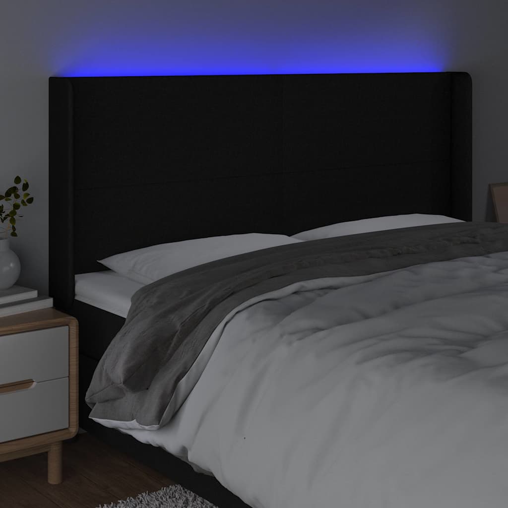 Fekete szövet LED-es fejtámla 203x16x118/128 cm 4