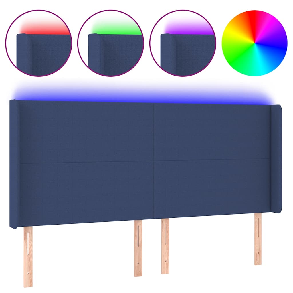 Kék szövet LED-es fejtámla 203x16x118/128 cm 2