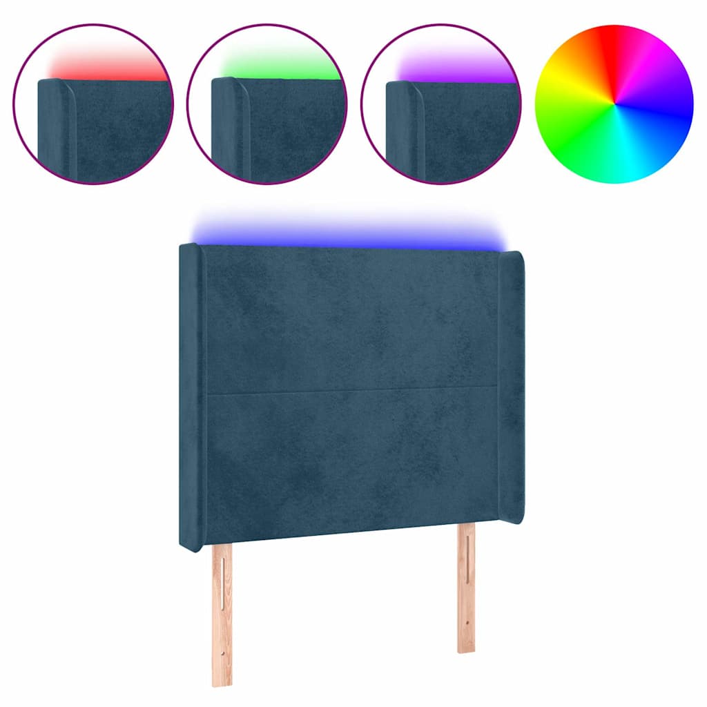 Sötétkék bársony LED-es fejtámla 103x16x118/128 cm 2