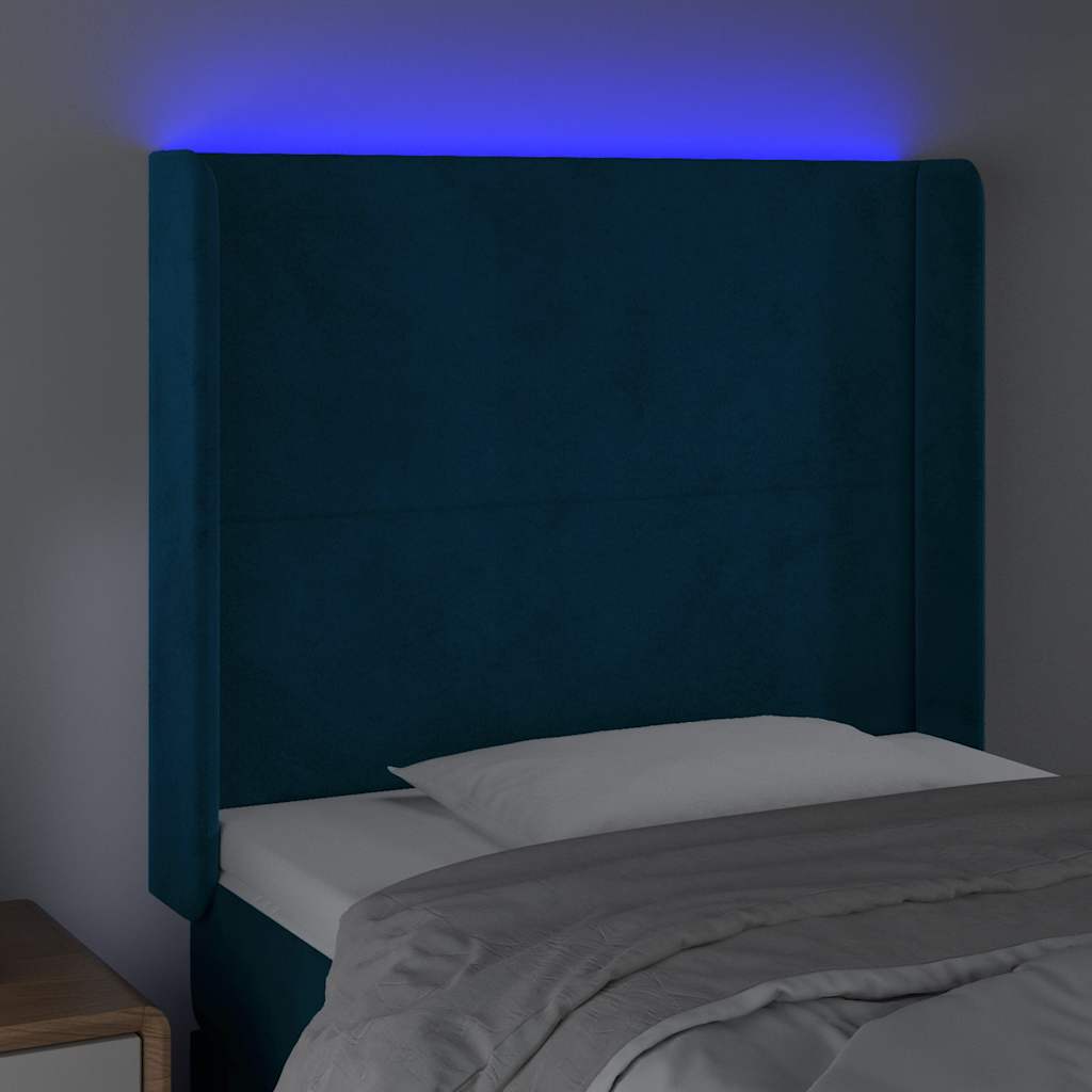 Sötétkék bársony LED-es fejtámla 103x16x118/128 cm 4