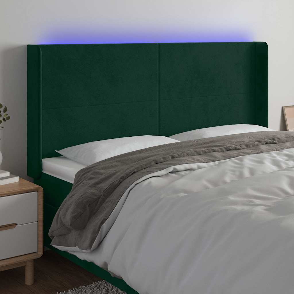 Sötétzöld bársony LED-es fejtámla 163x16x118/128 cm