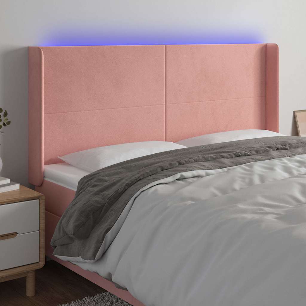 Rózsaszín bársony LED-es fejtámla 183x16x118/128 cm