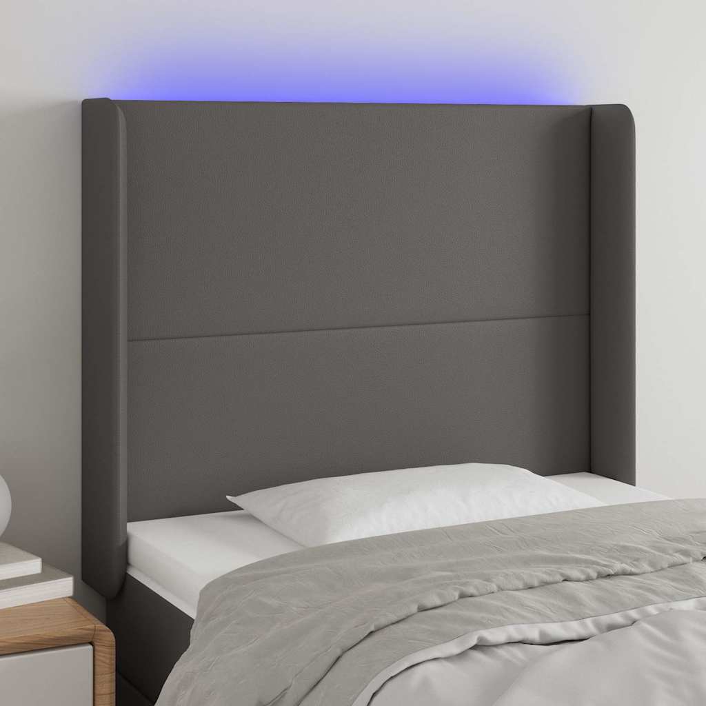 Szürke műbőr LED-es fejtámla 93x16x118/128 cm