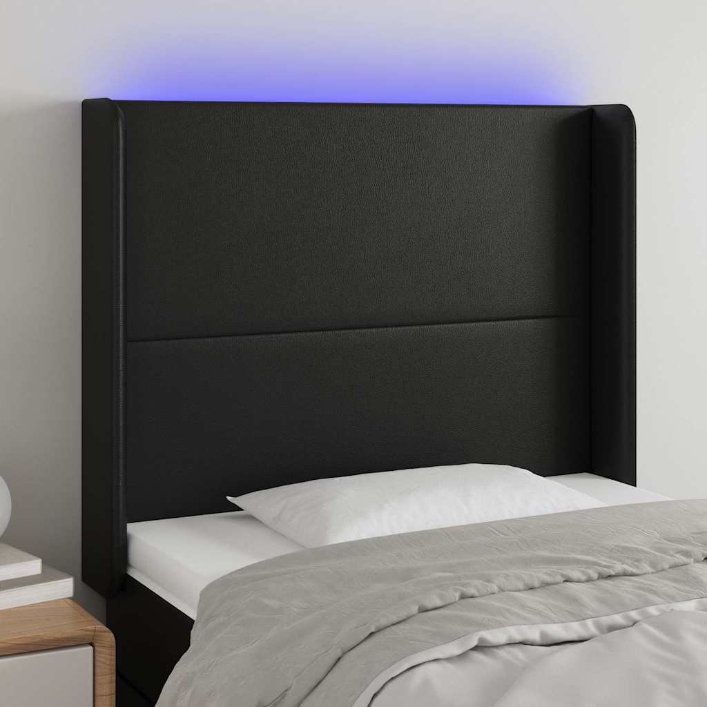 Fekete műbőr LED-es fejtámla 103x16x118/128 cm