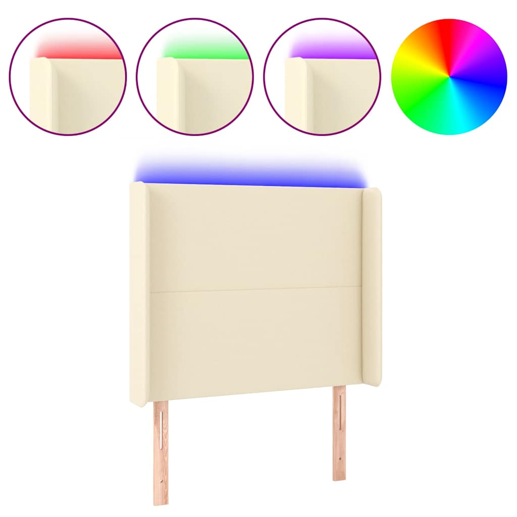 Krémszínű műbőr LED-es fejtámla 103x16x118/128 cm 2