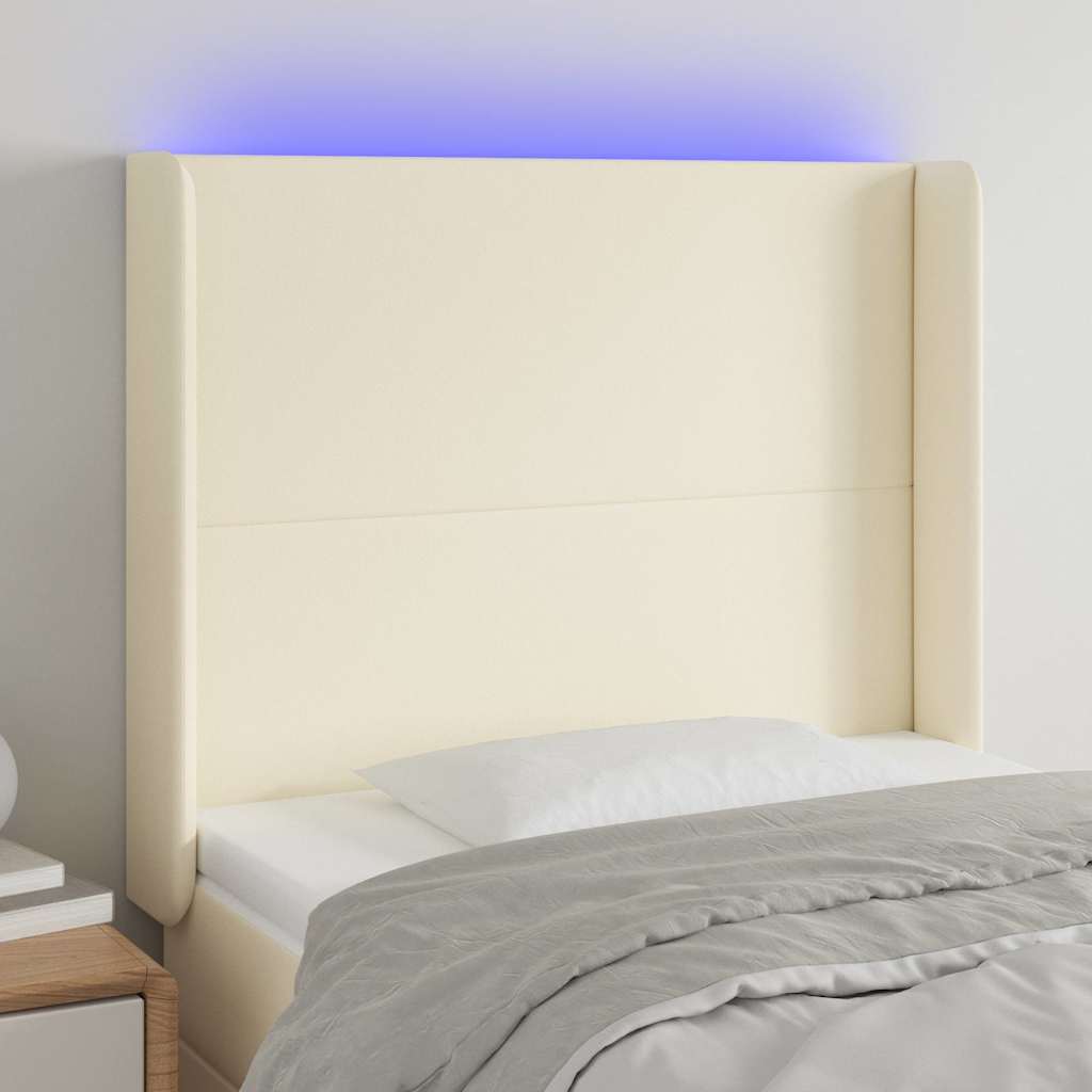 Krémszínű műbőr LED-es fejtámla 103x16x118/128 cm