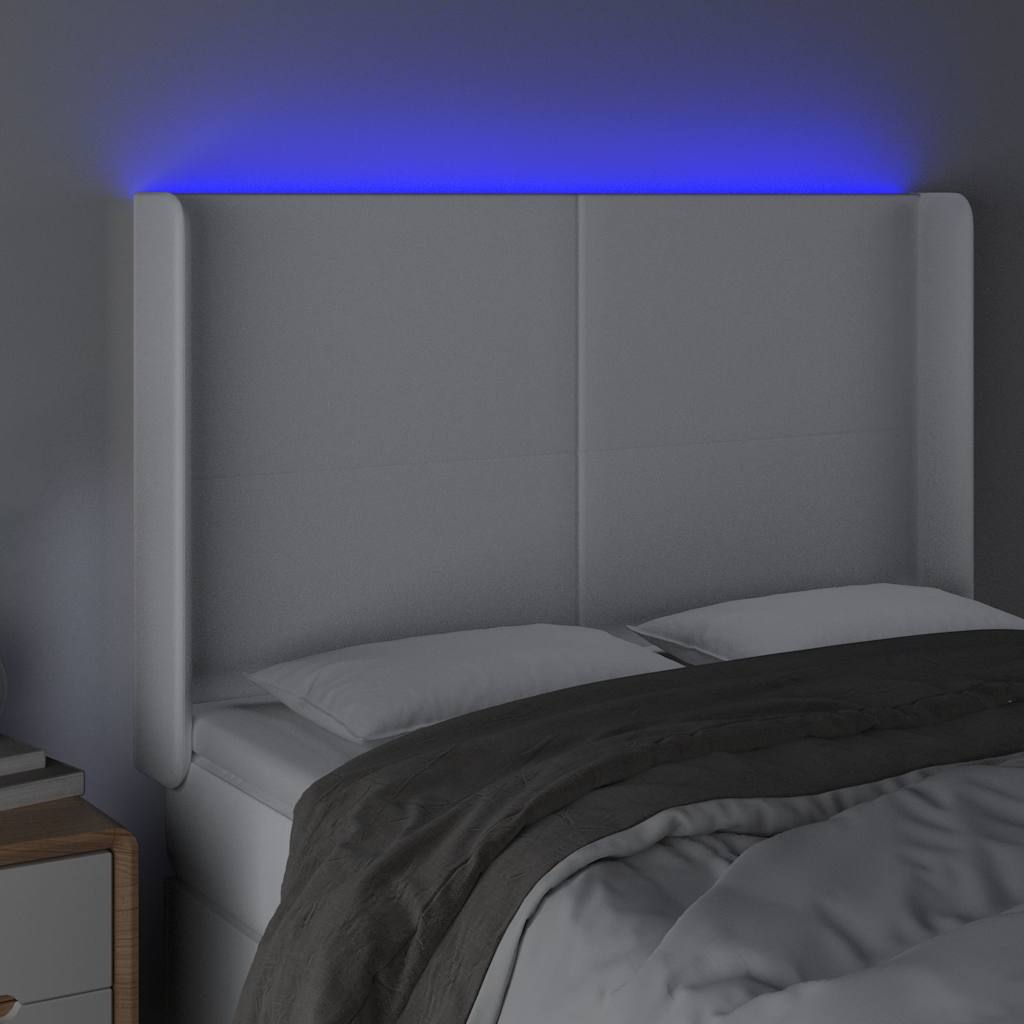Fehér műbőr LED-es fejtámla 147x16x118/128 cm 4
