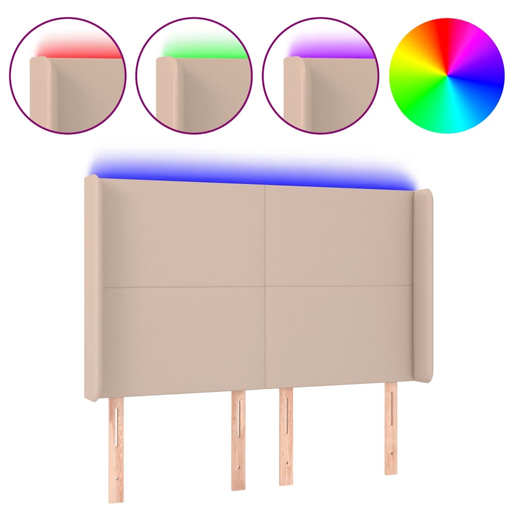 Cappuccino műbőr LED-es fejtámla 147x16x118/128 cm 2