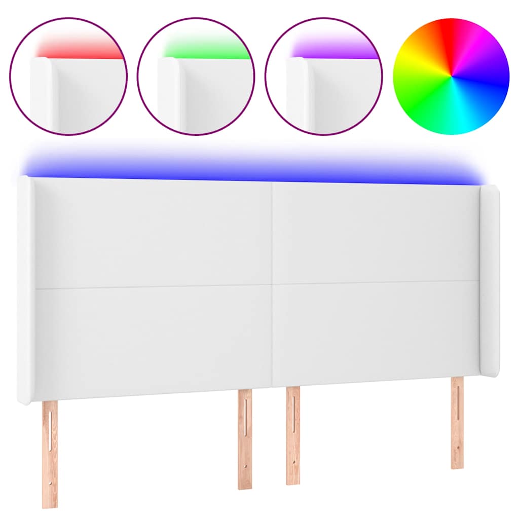 Fehér műbőr LED-es fejtámla 163x16x118/128 cm 2
