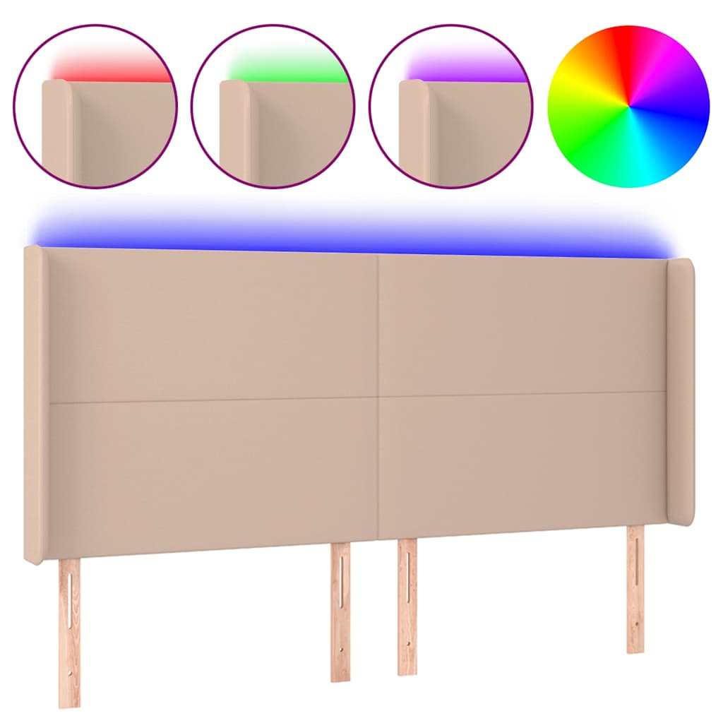 Cappuccino műbőr LED-es fejtámla 183x16x118/128 cm 2