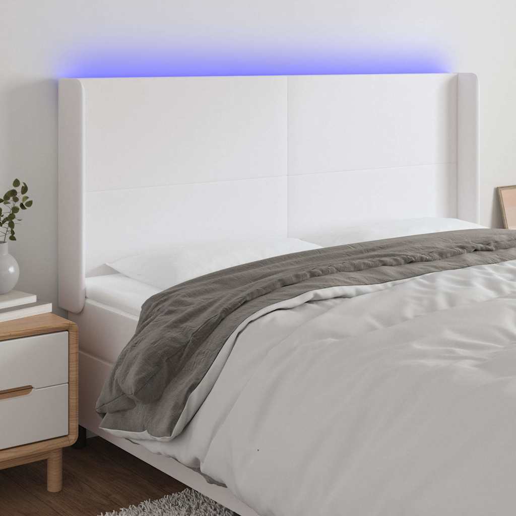Fehér műbőr LED-es fejtámla 203x16x118/128 cm