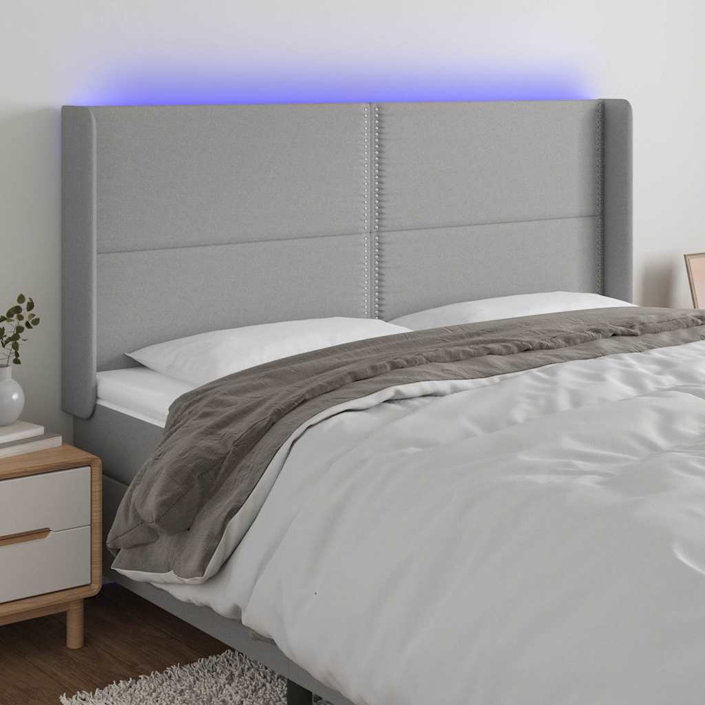 Világosszürke szövet LED-es fejtámla 183x16x118/128 cm