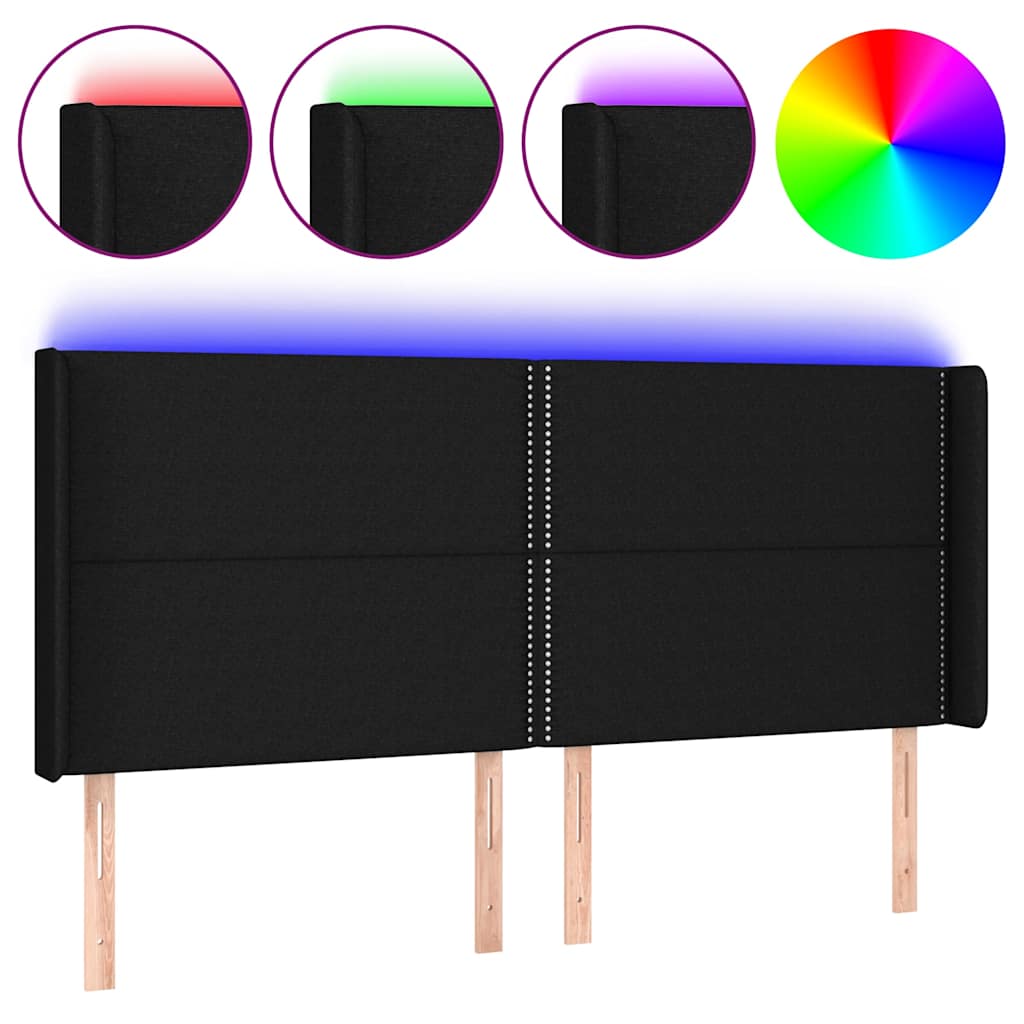 Fekete szövet LED-es fejtámla 183x16x118/128 cm 2
