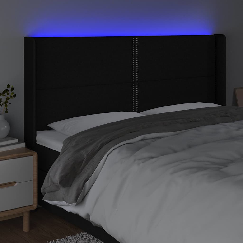 Fekete szövet LED-es fejtámla 183x16x118/128 cm 4