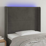 Sötétszürke bársony LED-es fejtámla 83x16x118/128 cm