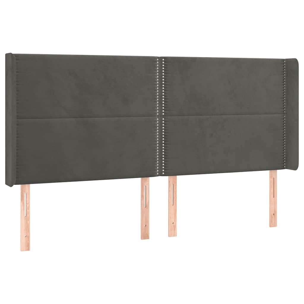 Sötétszürke bársony LED-es fejtámla 183x16x118/128 cm 3