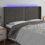 Sötétszürke bársony LED-es fejtámla 183x16x118/128 cm