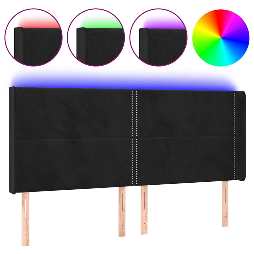 Fekete bársony LED-es fejtámla 203x16x118/128 cm 2