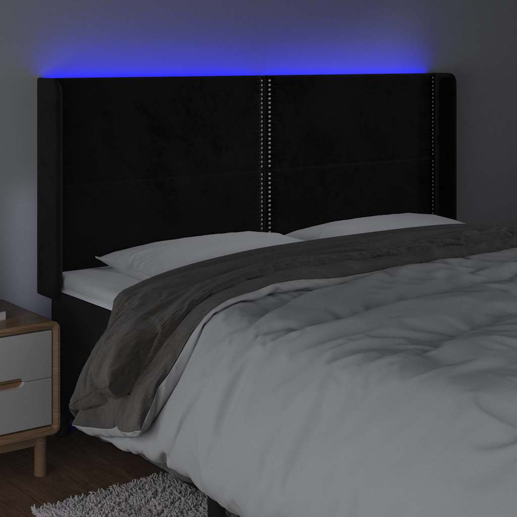 Fekete bársony LED-es fejtámla 203x16x118/128 cm 4
