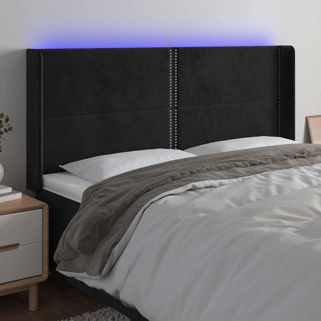 Fekete bársony LED-es fejtámla 203x16x118/128 cm
