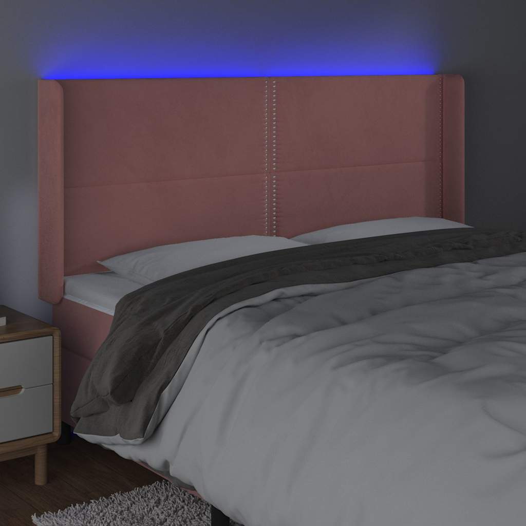Rózsaszín bársony LED-es fejtámla 203x16x118/128 cm 4
