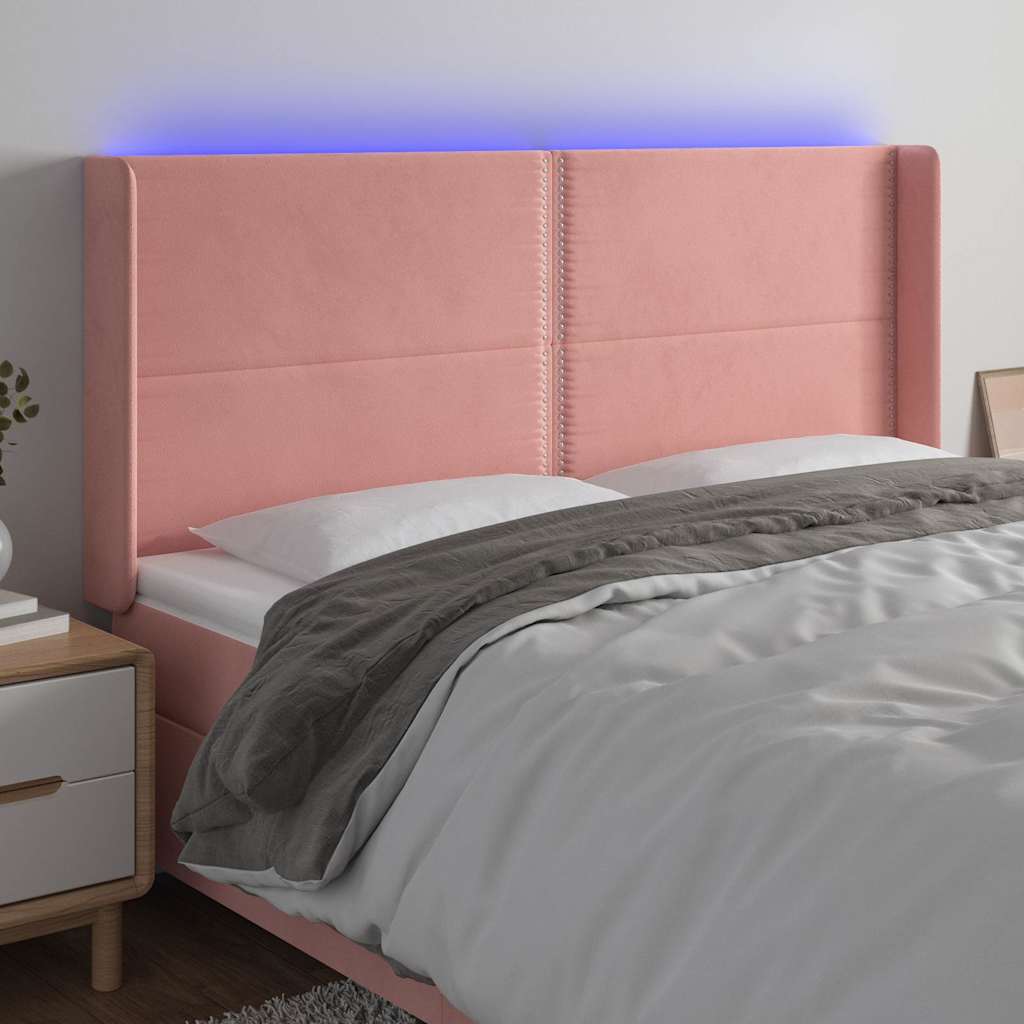 Rózsaszín bársony LED-es fejtámla 203x16x118/128 cm